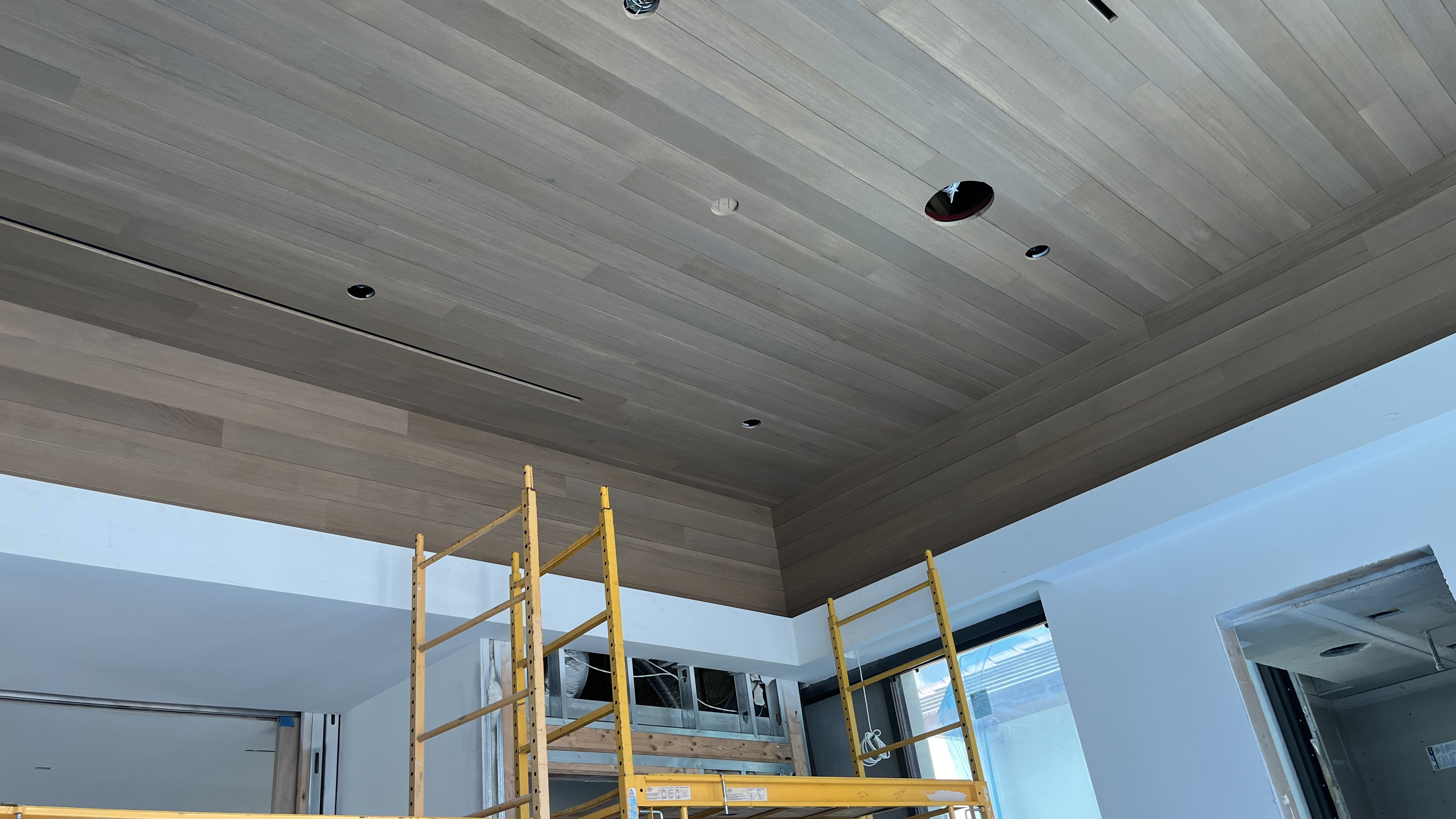 Recessed tongue-and-groove ceiling